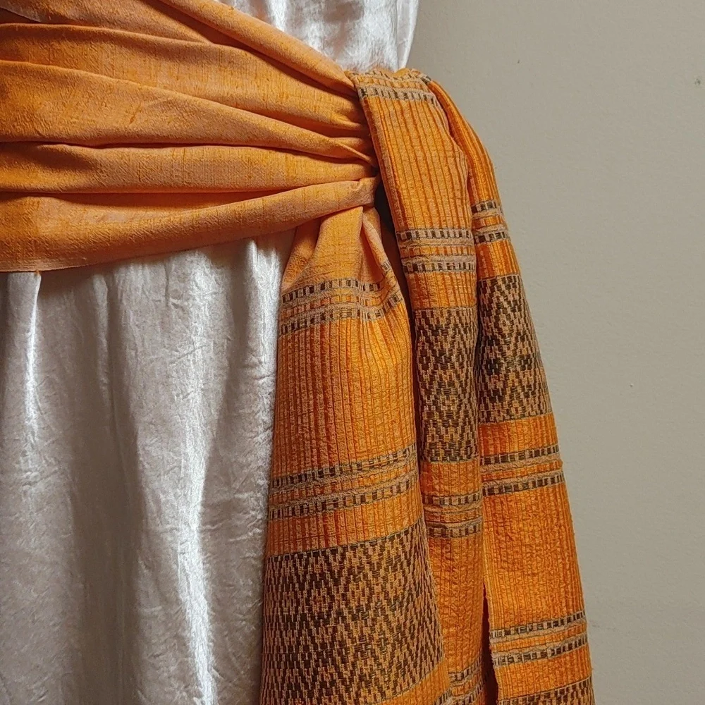 Final $ Duponi Raw Silk Scarf Wrap in Orange